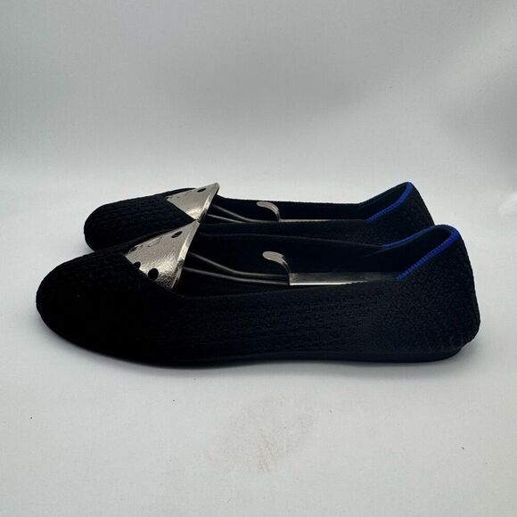 Rothys Ballet Flats Solid Black Size 7 1/2 Round Toe Blue Halo - Picture 3 of 5